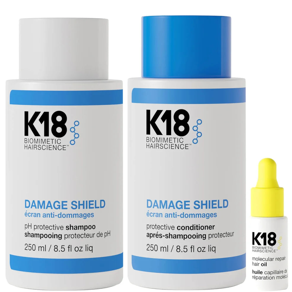 K18 Biomimetic Hairscience Damage Shield Shampoo, Conditioner & Hair Oil Bundle (With Free Molecular Repair Hair Oil 4ml)