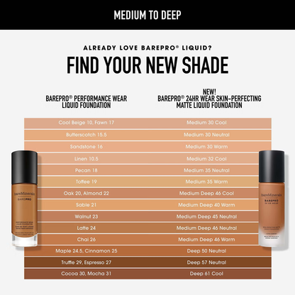 bareMinerals Barepro 24Hr Matte Comfort Liquid Foundation Mineral Spf20 30ml (various shades)