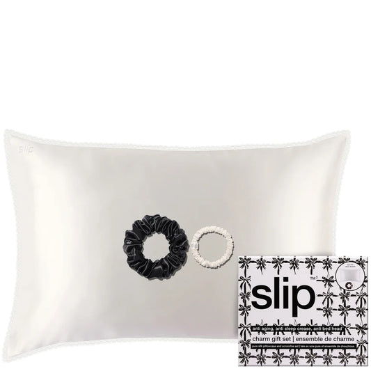slip pure silk queen gift set with lace trim - charm