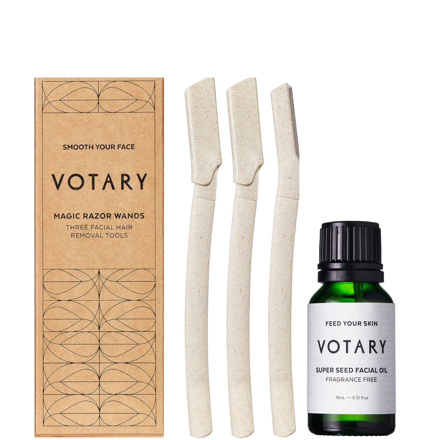 Votary Magic Razor Wands and Super Seed Facial Oil 15ml Bundle