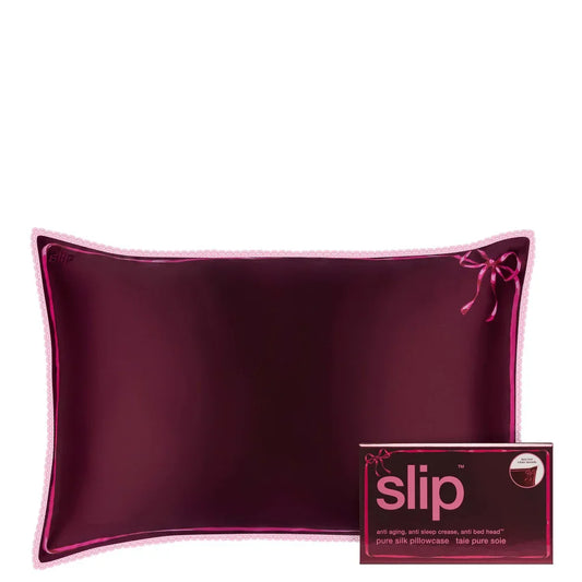 slip pure silk queen pillowcase with lace trim - crimson kiss
