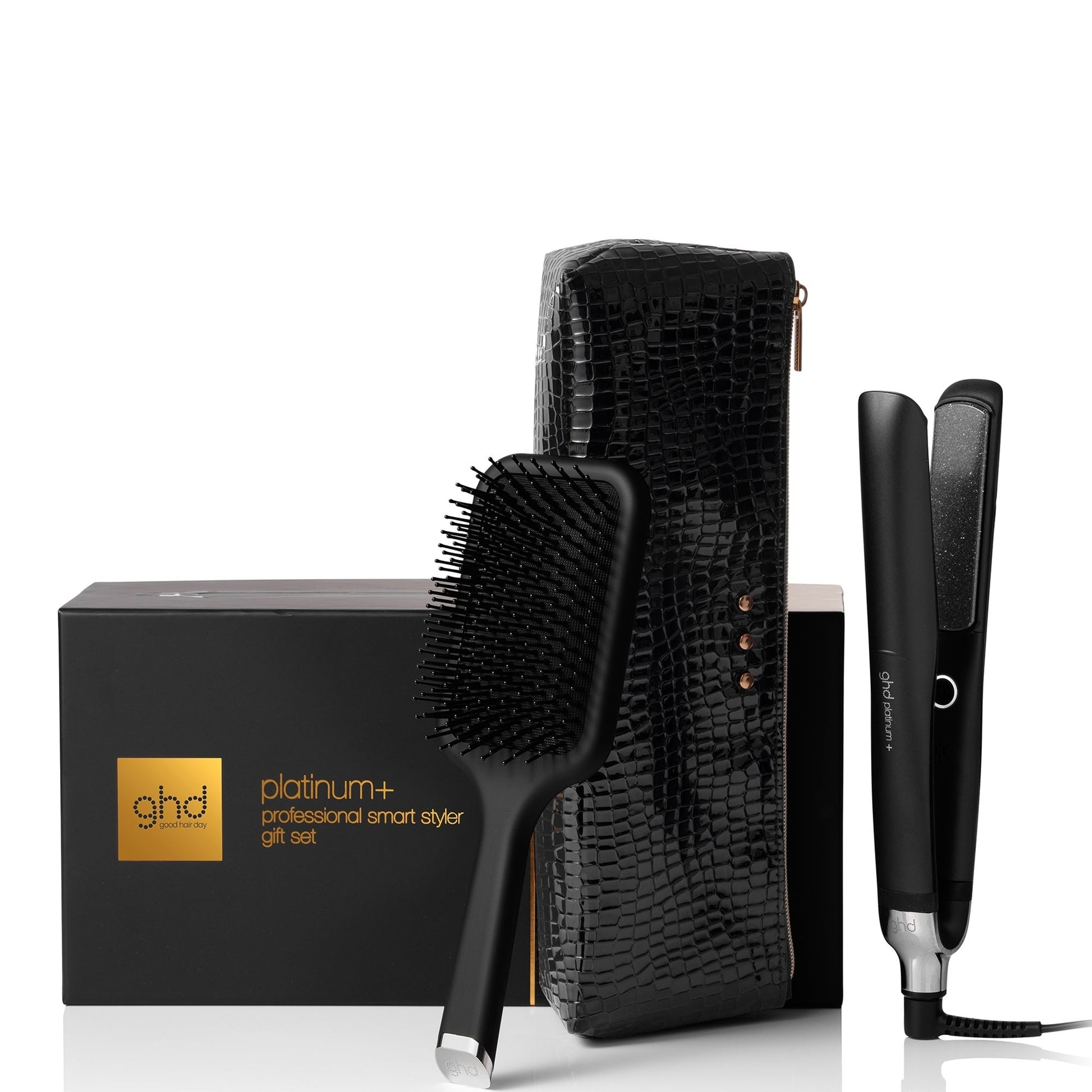 ghd Platinum+ Styler gift set with paddle brush and styler bag
