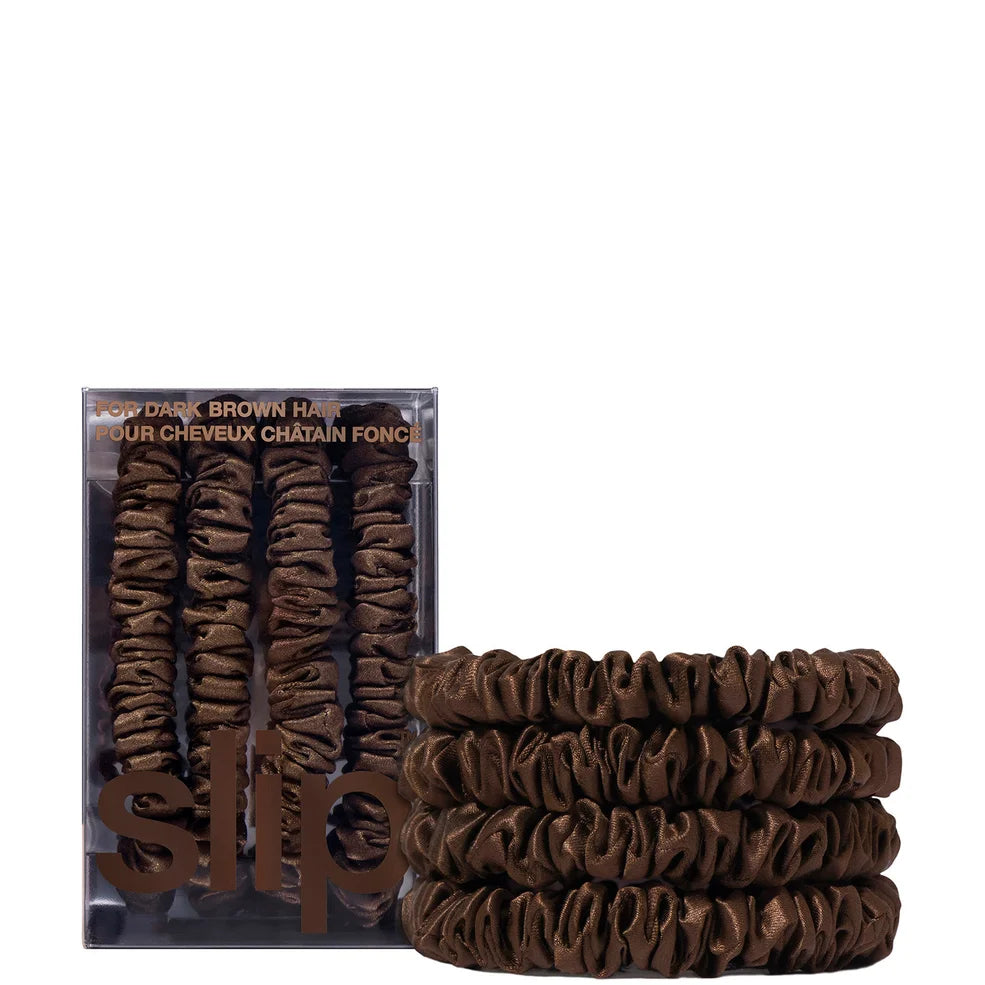 Slip Pure Silk Skinny Scrunchies - Dark Brown
